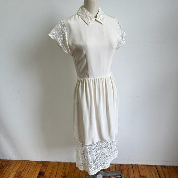 SUZANNE RAE Ivory Silk & Lace Backless Midi Dress - Picture 1 of 7